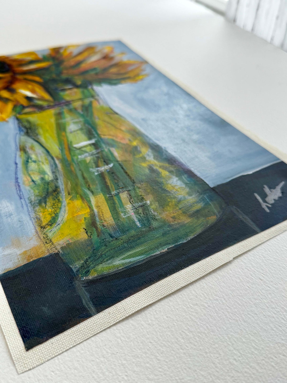 Outgrowing sunflower mixed-media painting surface detail