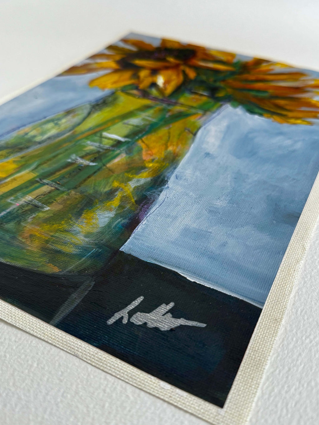Outgrowing sunflower mixed-media painting angle