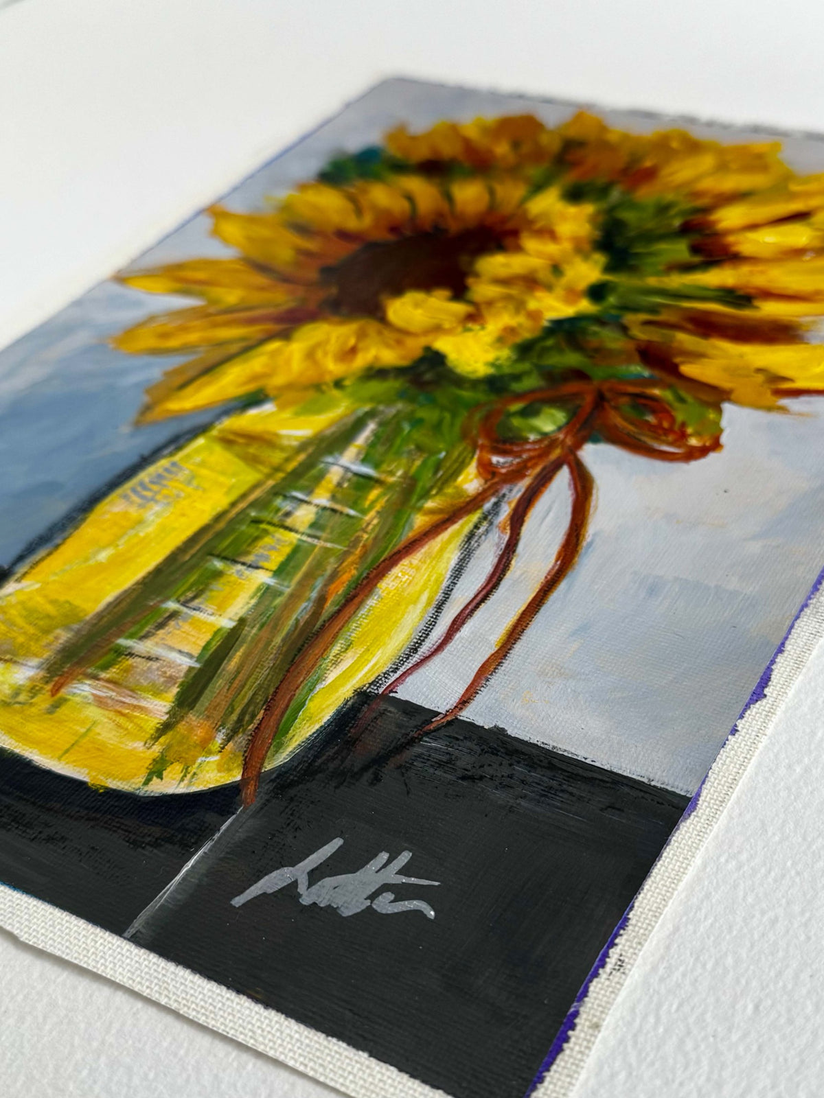 Outgrowing sunflower mixed-media painting angle
