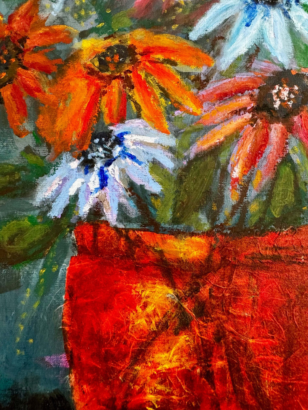 Outgrowing red vase collage and mixed-media detail