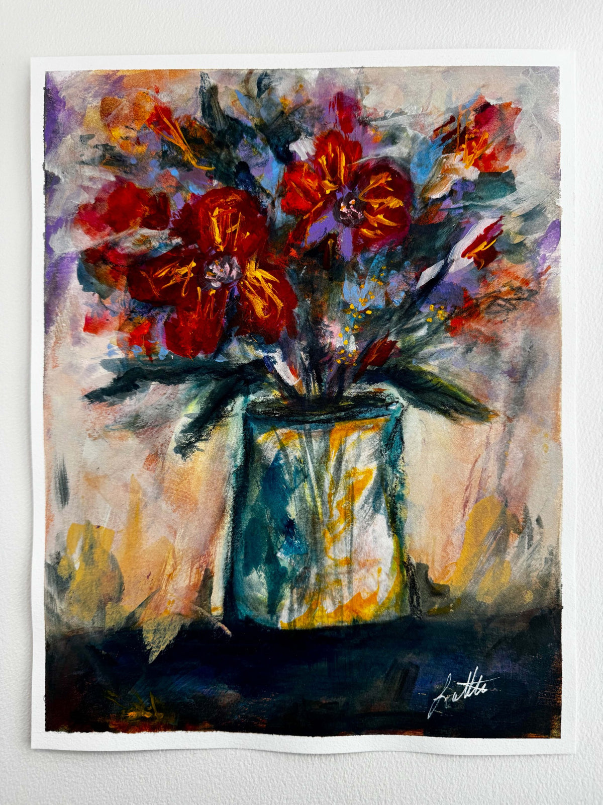 Outgrowing mixed-media floral painting on watercolor paper