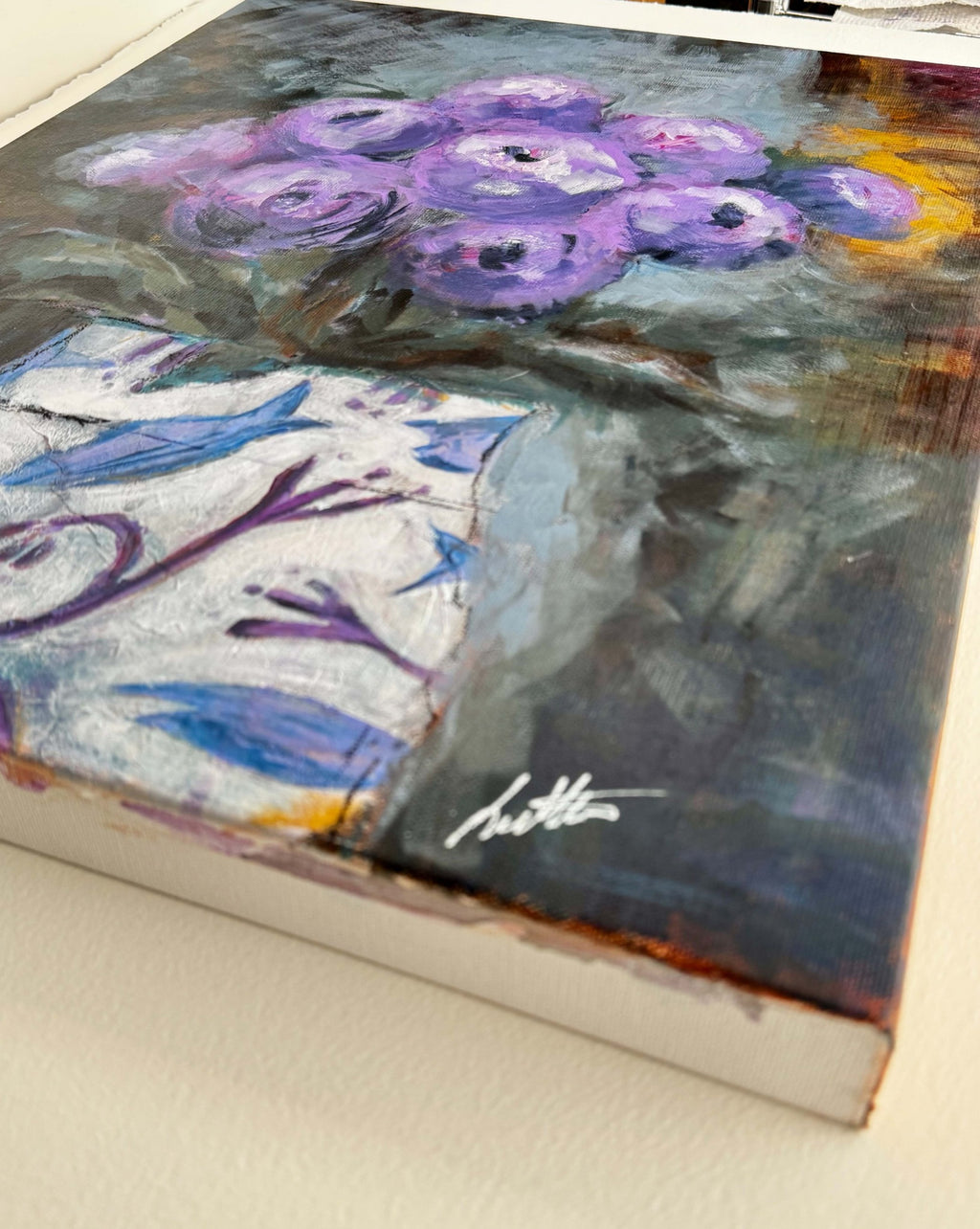 More Than the Vase Could Hold angled canvas detail