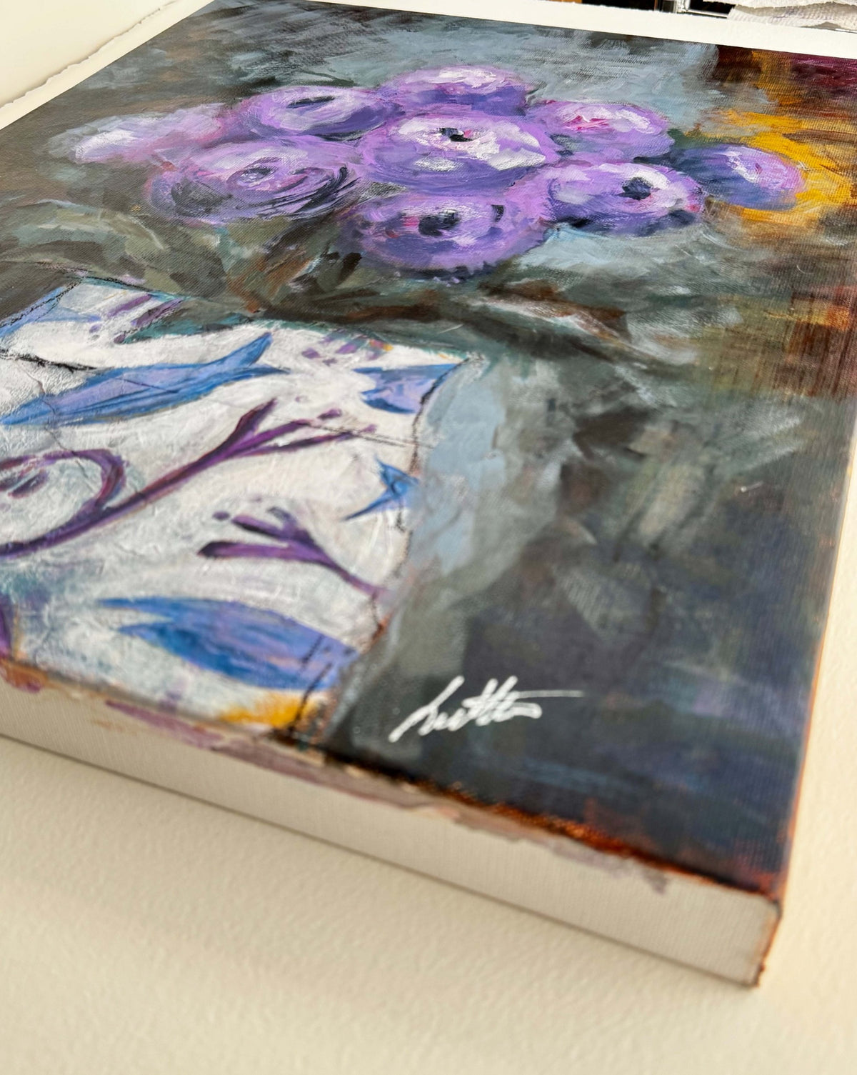 More Than the Vase Could Hold angled canvas detail
