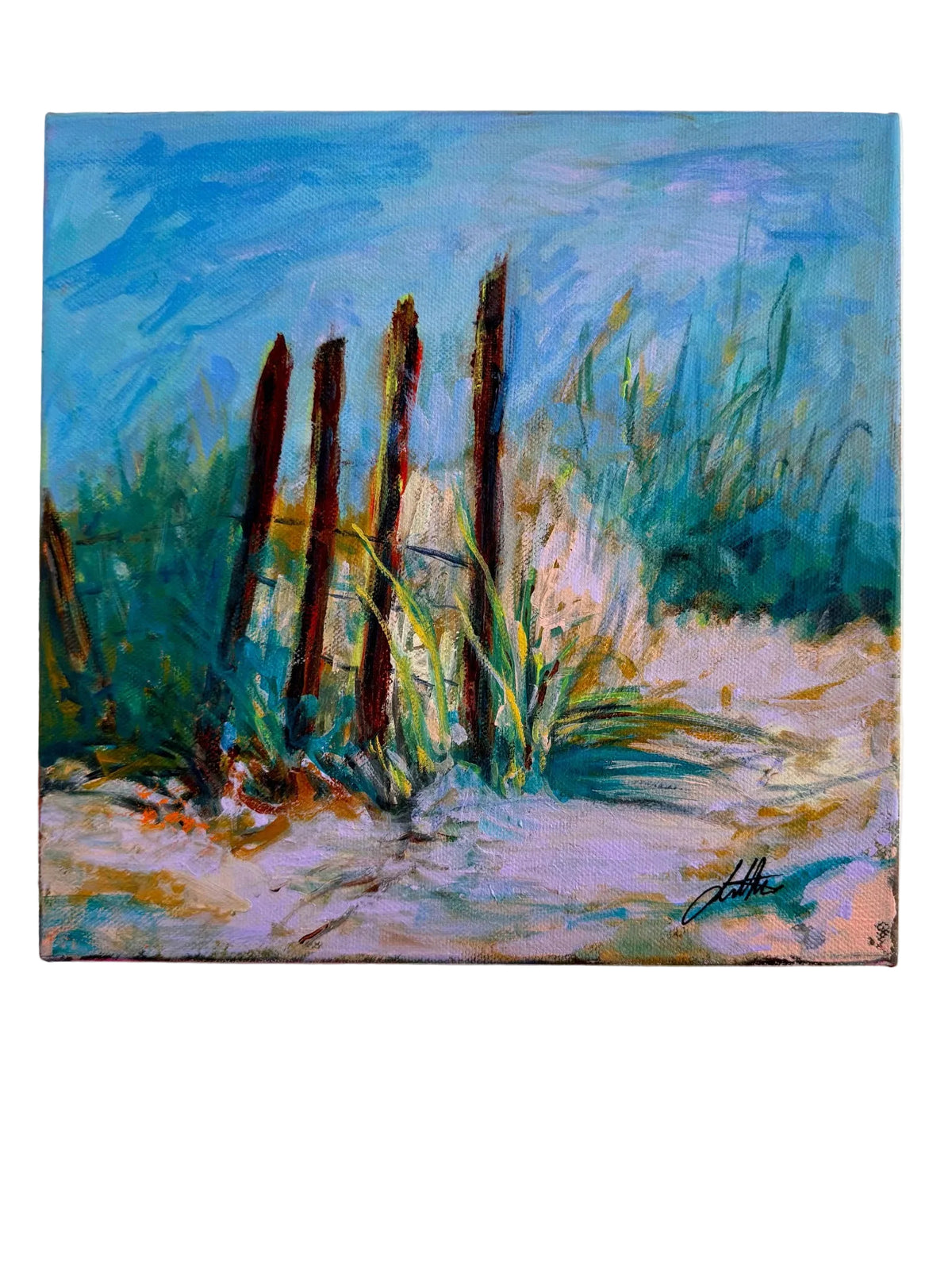Holding Back the Dunes, original Kitty Hawk dune painting by Loretta Kennedy