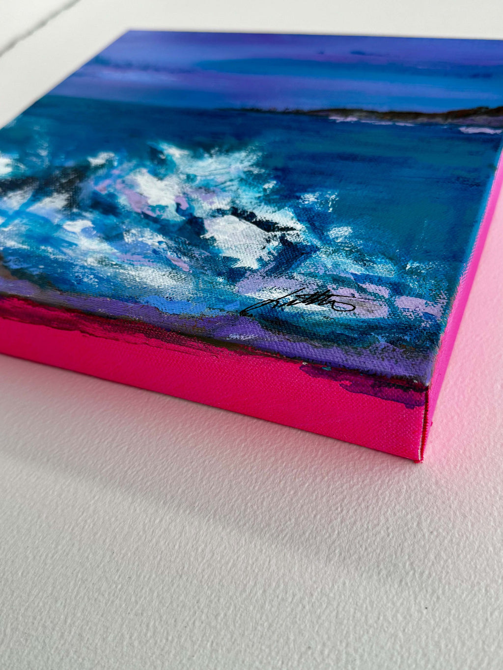 Angled view of The Ocean Was Doing Most of the Talking showing the gallery-wrapped canvas edge