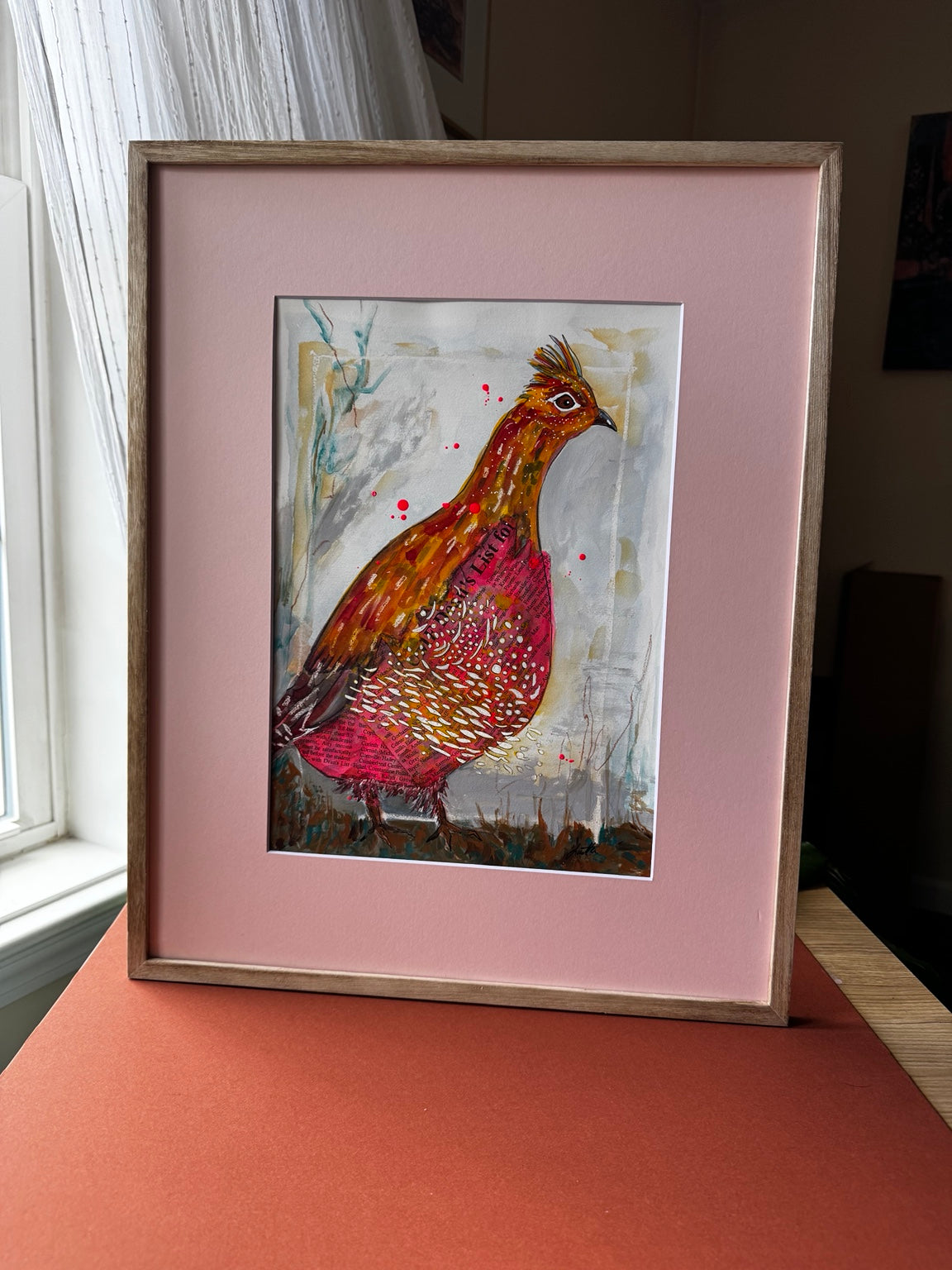 Parts of Her, framed mixed media partridge painting by Loretta Kennedy