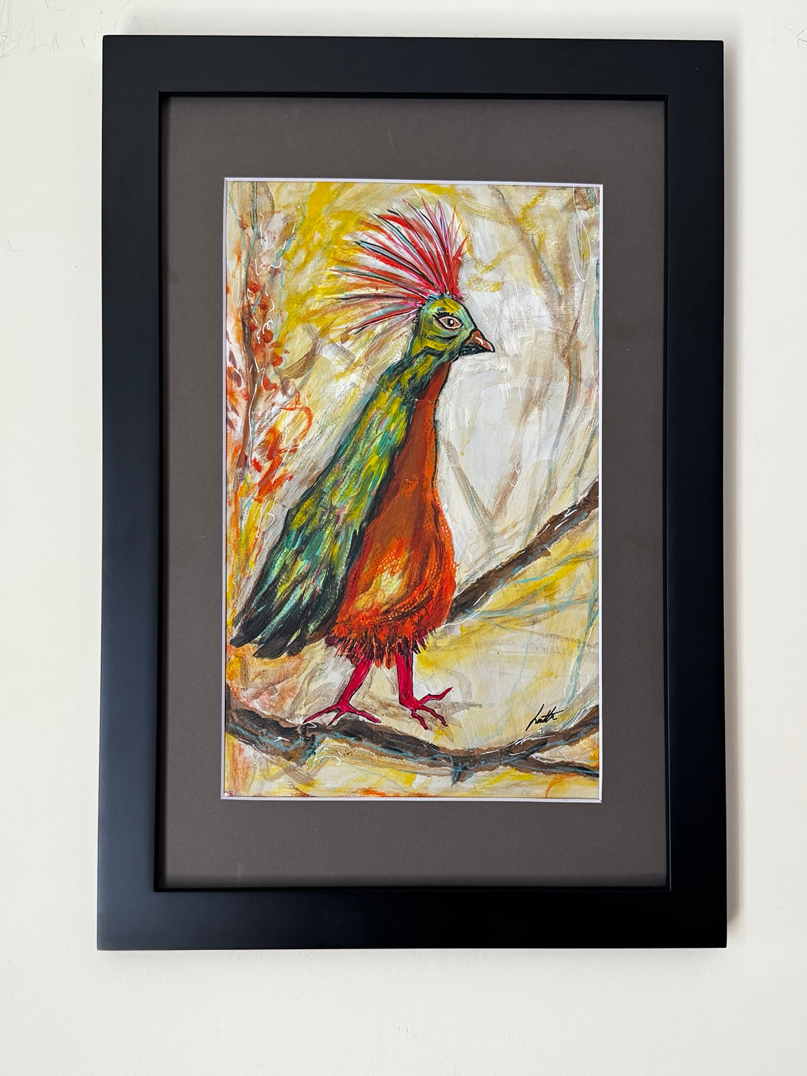 She Made Her Own Soap, framed mixed media partridge painting by Loretta Kennedy