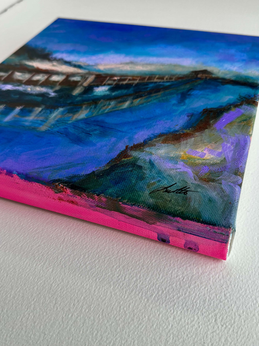 Angled view of The Long Way Out showing the gallery-wrapped canvas edge