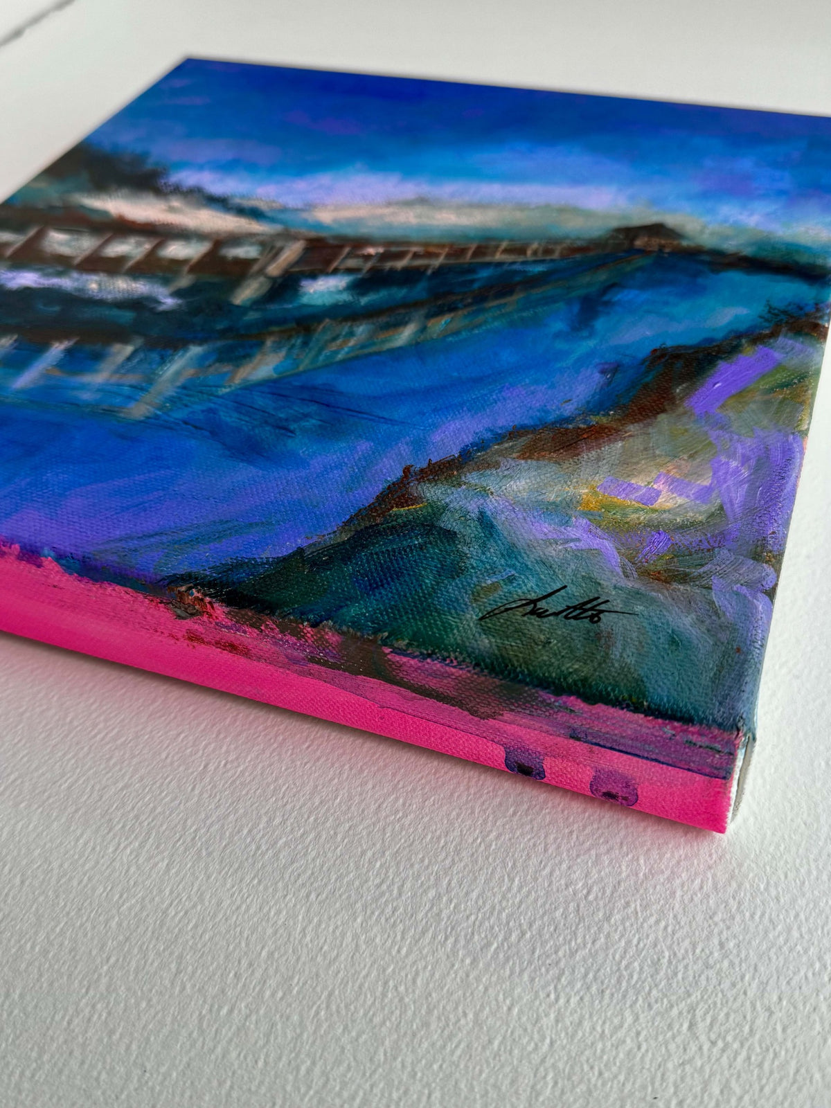 Angled view of The Long Way Out showing the gallery-wrapped canvas edge