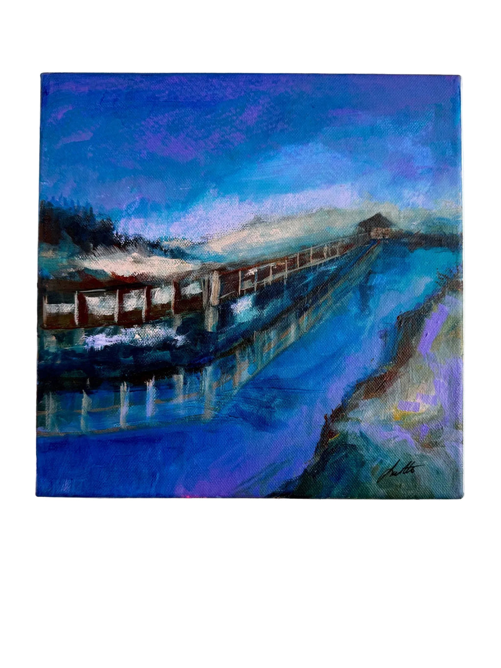 The Long Way Out, original Kitty Hawk pier painting by Loretta Kennedy