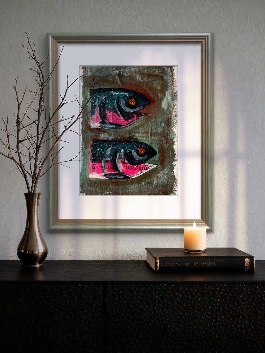 Two in Print shown framed in an interior setting