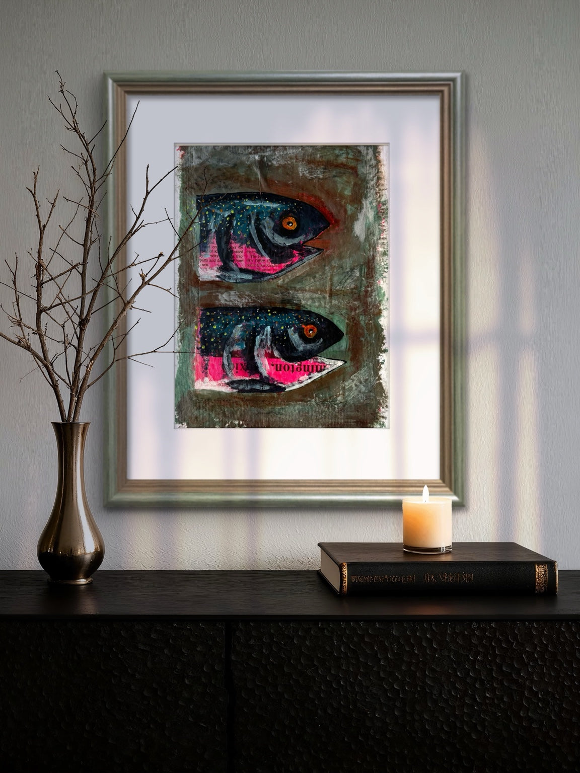 Two in Print shown framed in an interior setting