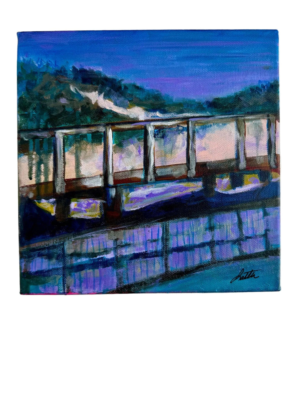 Under the Pier, original Kitty Hawk pier painting by Loretta Kennedy
