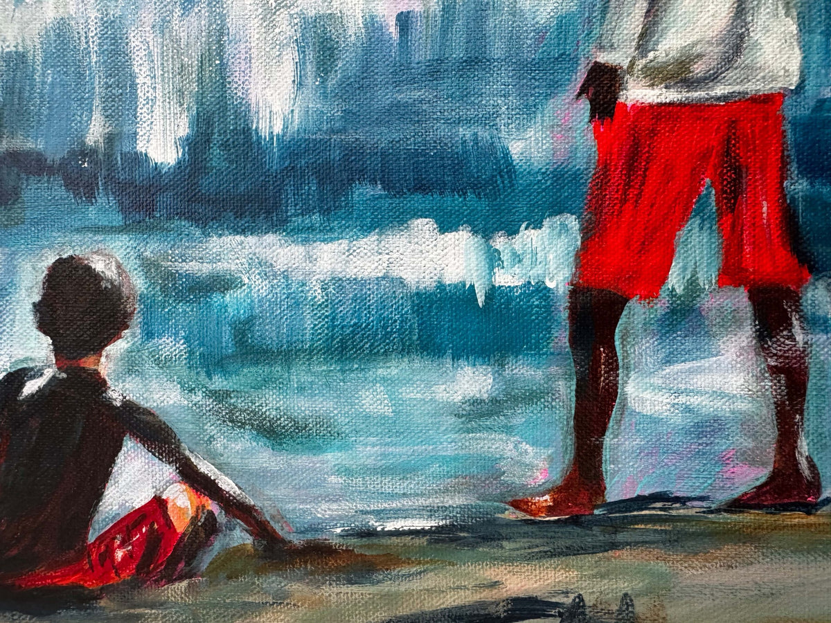 Detail of the father and son figures in Windy. Windy. Windy. by Loretta Kennedy